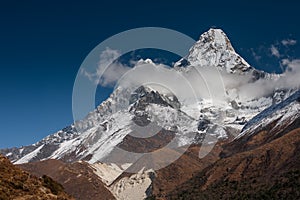 Amadablam peak in Khumbu valley in Nepal, Himalayas photo