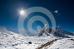 Amadablam peak in Khumbu valley in Nepal, Himalayas photo