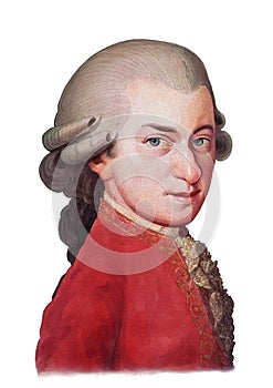 Amadeus Mozart watercolor illustration portrait