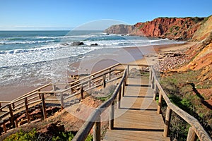 Amado beach near Carrapateira, with colorful landscape and dramatic cliffs, Costa Vicentina, Algarve photo