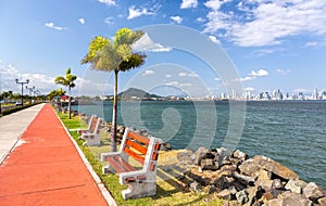 The Amador Causeway Urban Road Famous Travel Destination Panama City Skyline Seascape photo