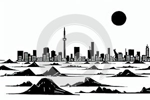 Amagasaki, Hy?go, Japan. Black & White City Logo. Generative AI. photo