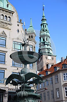 Amagertorv, central pedestrian area in Storkespringvandet, Copen