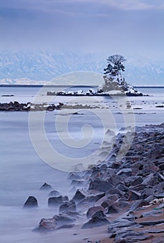 Amaharashi coast and Tateyama mountains range photo