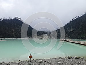 Amaizing view of beautiful volcanic crater of Mount Patuha aka Kawah Putih