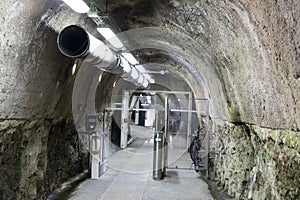 Amalfi, Amalfi coast, Salerno, Italy. Tunnel that leads to the public elevators for the monumental cemetery of Amalfi