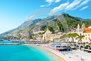 Amalfi cityscape on coast line of mediterranean sea, Italy