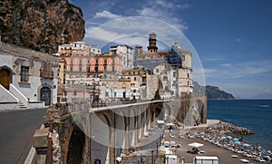 Amalfi cityscape on coast line of mediterranean sea, Italy