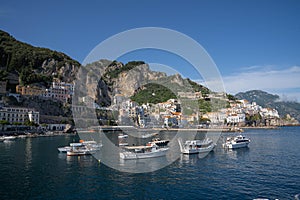 Amalfi cityscape on coast line of mediterranean sea, Italy