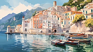 Amalfi Coast Italy illustration - made with Generative AI tools