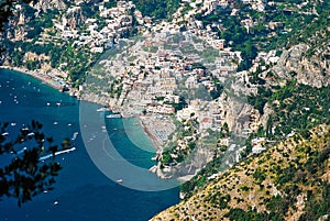 Amalfi coast and Positano small town in the slope to the Tyrrhenian sea in south italy