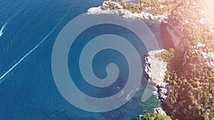 Amalfi coast from Punta Campanella near Sorrento. Amazing aerial view from drone in summer season