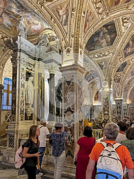 Amalfi, Italy, September 26, 2023: Underground crypt of Cathedral of Saint Andrew (Duomo di San Andreas) in Amalfi