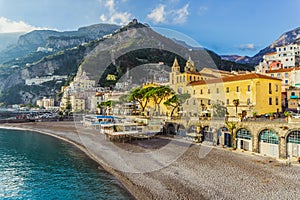 Amalfi town. Unique architecture. Small town with beach and mountains