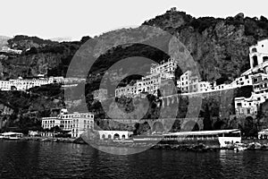 Amalfi Village Black and White Lanscape
