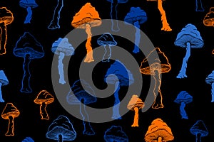 Amanita choky inedible mushrooms seamless pattern vector illustration.