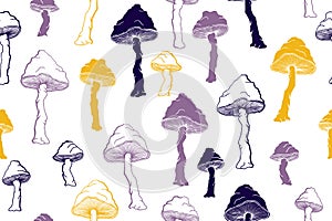 Amanita choky inedible mushrooms seamless pattern vector illustration. photo