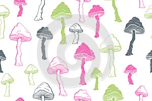 Amanita choky inedible mushrooms seamless pattern vector illustration. photo