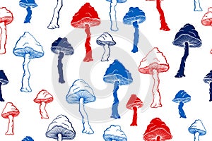 Amanita choky inedible mushrooms seamless pattern vector illustration. photo