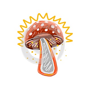 Amanita mushroom freehand drawing vector illustration print
