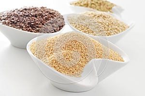 Amaranth, brown flax, quinoa and buckwheat seeds