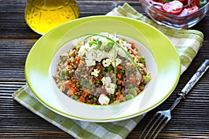 Amaranth and Buckwheat with vegetables and feta cheese