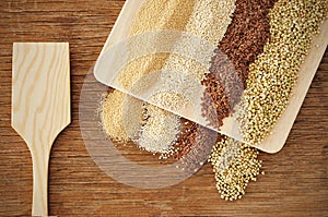 Amaranth, quinoa, brown flax and buckwheat seeds