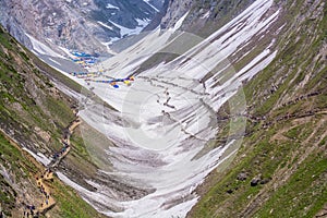 Amarnath pilgrims at holy cave photo