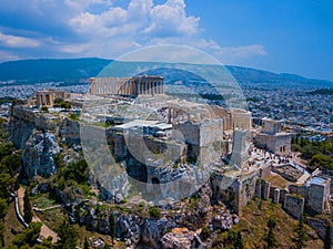 Amasing aerial view to The Parthenon Temple at the Acropolis of Athens, Greece