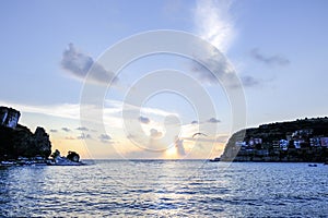 Amasra cove at sunset with seagull photo