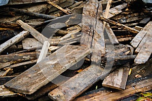 Amass of old wooden planks