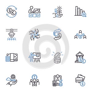 Amassing riches line icons collection. Wealth, My, Prosperity, Success, Abundance, Fortune, Riches vector and linear