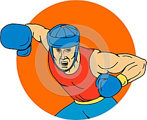 Amateur Boxer Overhead Punch Circle Drawing
