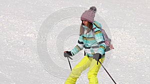 Amateur skier girl downhill