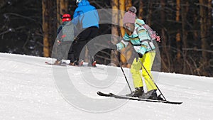 Amateur skier girl downhill