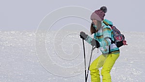 Amateur skier girl downhill