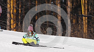 Amateur skier girl downhill