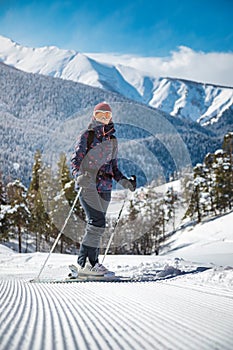 Amateur skier on the slope