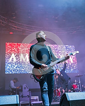 Amatory rock band performs at Atlas Weekend in Kiev, Ukraine.