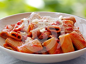 Amatriciana Maccheroni Pasta closeup