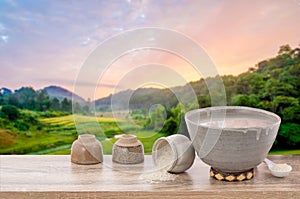 Amazake , sake or rice wine isolated on nature background with lipping path photo