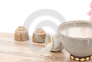 Amazake , sake or rice wine isolated on white background