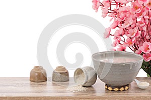 Amazake , sake or rice wine isolated on white background with clipping path