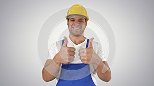 Amazed builder contractor is showing thumbs up Happy about resul