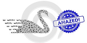 Scratched Amazed! Stamp and Recursion Swan Icon Mosaic photo