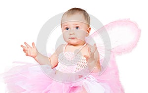 Amazed infant girl in fairy attire isolated photo