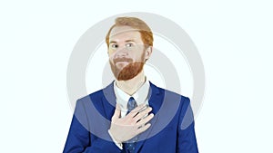 Amazed by Surprise Red Hair Beard Businessman, White Background