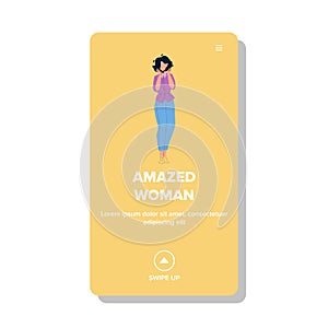 Amazed Woman Standing With Opened Palms Vector