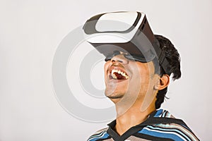 Young boy experiencing virtual reality headset