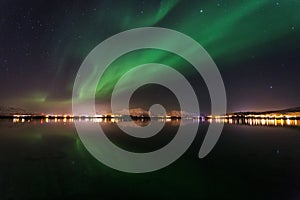 Amazin landscape of northen lights in background at Lofoten, Norway